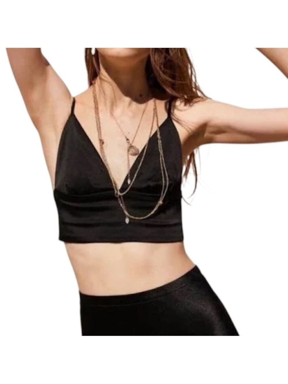 Zara black satin triangle bralette crop top bra top S